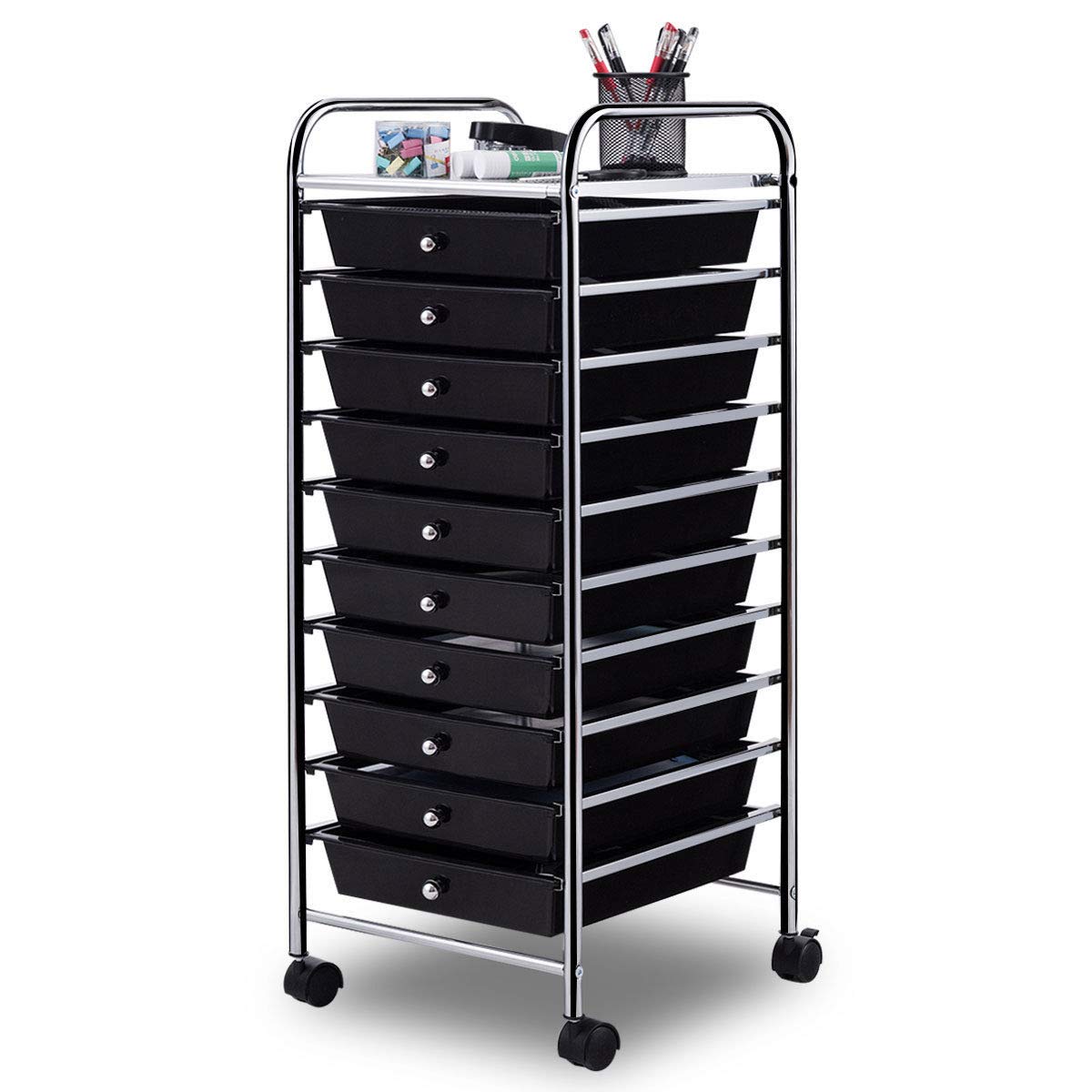 Giantex 10 Drawer Rolling Storage Cart Scrapbook Paper Office School Organizer (Black)
